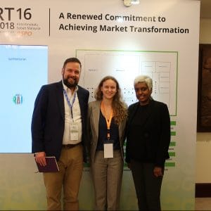 Left: Dan Strechay, U.S. Representative, RSPO, MIDANA CAPITAL Shareholder Advocate Jessye Waxman, and Wathshlah Naidu, senior manager – grievance, RSPO, at the RSPO conference, in November 2018, in Kota Kinabalu, Sabah, Malaysia.